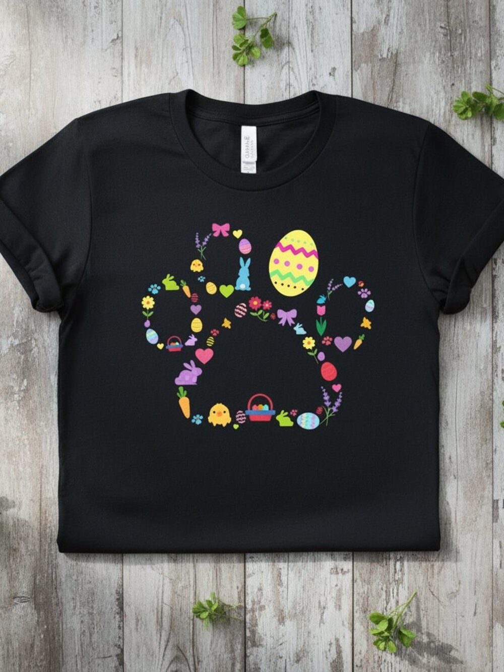 Easter Bunny Paw Graphic Tee Black Cute Dog Lover Holiday Shirt